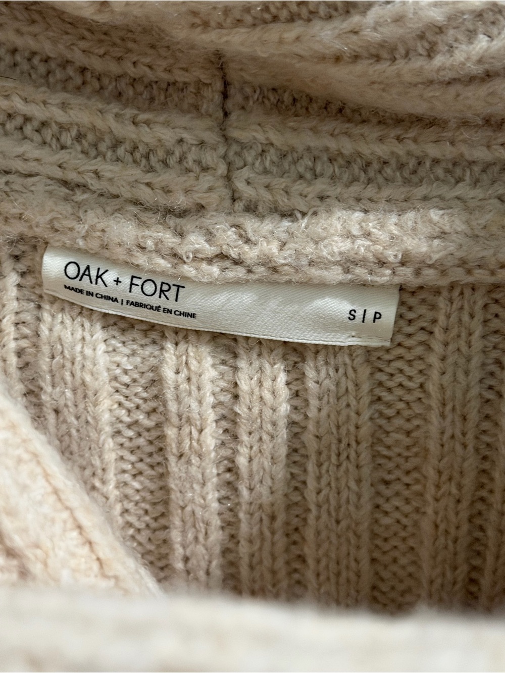 OAK + FORT Cream Ribbed Cowl Neck Sweater, size small - Picture 2 of 8